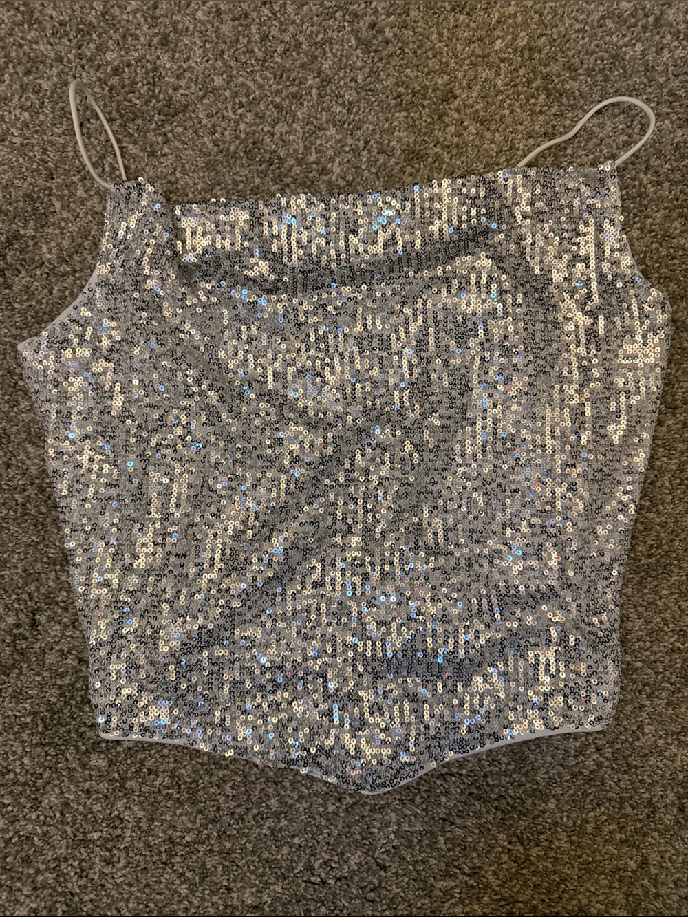 Silver Sequin Spaghetti Strap Crop Top - Women's Party Top